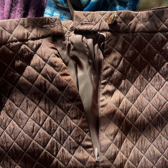 Escada Vintage 2 Piece Quilted Skirt and Lady Jacket Silk Set Brown Gold XS - Picture 15 of 15